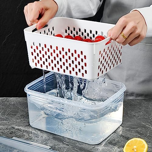 Produce Saver Box, Storage Containers, Transparent Fruit Vegetable Storage Container, Drain Storage Basket Box, Multifunctional Draining Crisper for Veggie Berry Salad Lettuce (3300ML)
