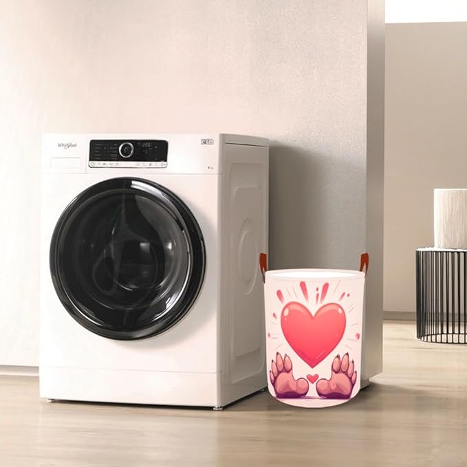 Laundry Baskets 15.7x19.7 Inch Large Paw Print Heart Design Collapsible Laundry Hamper with Handles Oxford Fabric Clothes Storage Bin Foldable Dirty Clothes Organizer for Bedroom Bathroom Dorm