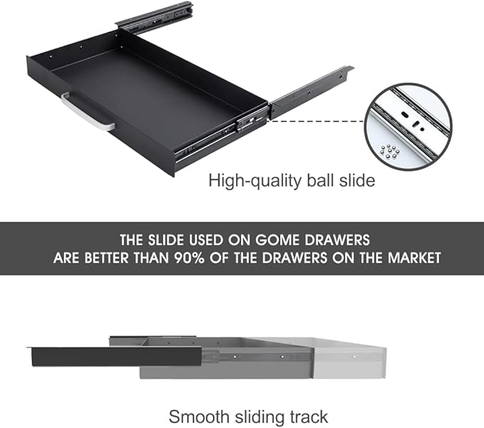 GOME Large Size Under Desk Slide out Pencil Drawer with Adjustable Space Divider Design for Storing Pencil and Office Accessories, Underdesk Pull out Tray Organizer Mounted for Sit Stand Workstation