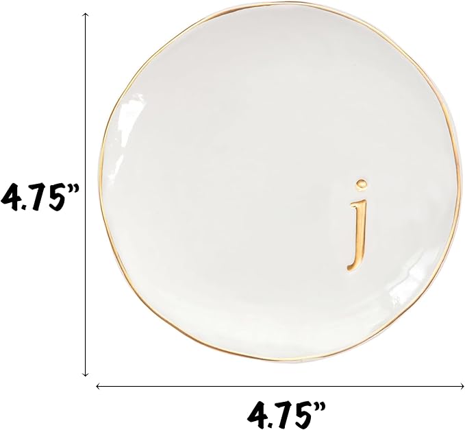 COLLECTIVE HOME - Ceramic Jewelry Tray, Decorative Trinket Dish for Rings Earrings Necklaces Bracelet Watch Keys, Birthday Mother's Day Christmas Gift for Women, 4.75", Glossy (j)