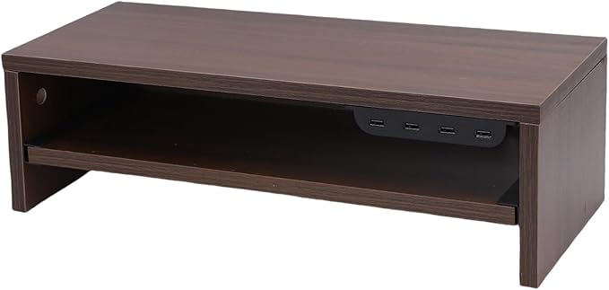 BAFOVY Desktop Monitor Stand Riser with USB Hub and Drawer, 20-Inch Wooden Desk Organizer for Laptop and Computer Screens, 15cm Height Adjustable Solution (Walnut Brown)