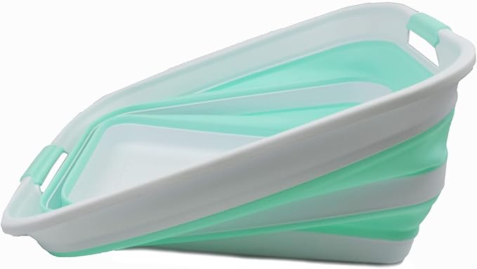 SAMMART 42L Collapsible Plastic Laundry Basket - Foldable Pop Up Storage Container/Organizer - Portable Washing Tub - Space Saving Hamper/Basket (White/Light Green, 1)