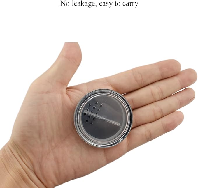 HAHIYO 1Pcs 10ml/0.34oz Plastic Empty Travel Compact Case Makeup Cosmetic Jar Refillable Powder Box No Leak Powder Holder with Rotatable Sifter and Black Screw Lid