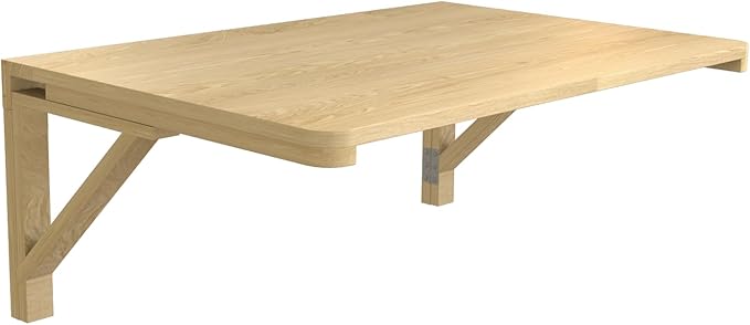 MM MELISEN Solid Wood Wall-Mounted Folding Table in Natural, 23.6" D x 15.7" W. A Space-Saving fold-Down Desk, Ideal for Laundry Rooms, Kitchens, Home Offices, or as a Kids' Study Desk