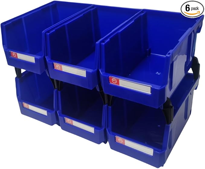 Pe&Hui Storage Organizer Bins,Wall Mount Storage Parts Rack,Stackable Shop Tool Bins for store Screws,Small Parts,Office Supplies and other Accessories Blue (6Pack)