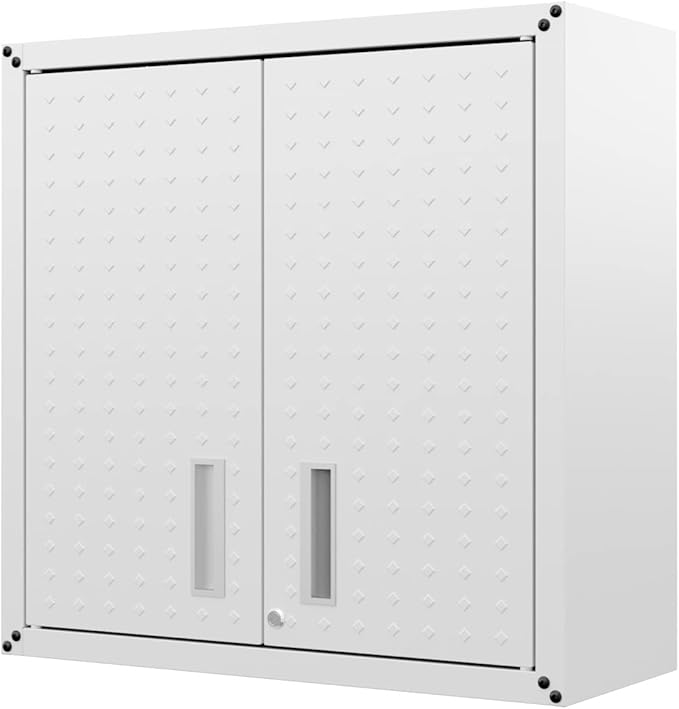 Manhattan Comfort Fortress 30" Floating Textured Metal Garage Cabinet with Adjustable Shelves, Set of 1, White
