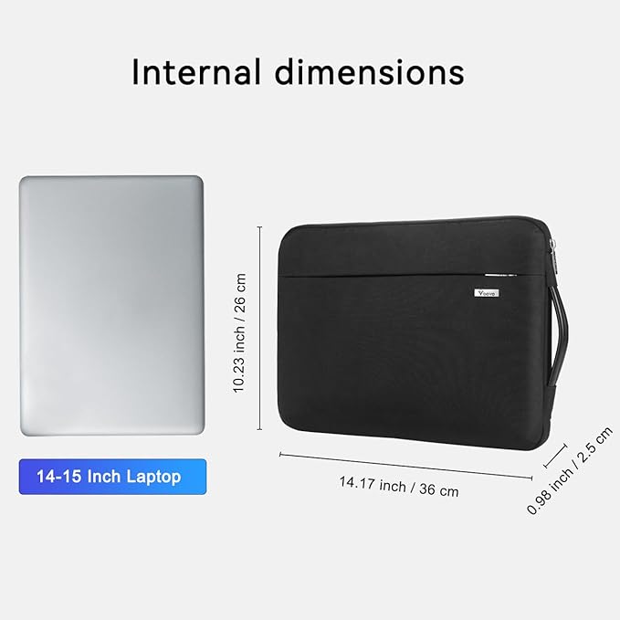 Voova Laptop Sleeve Case 14 15 Inch with Handle, 360° Protective Waterproof Slim Computer Bag Cover Compatible with MacBook Air 15 M2/M3/M4 2024-2025, MacBook Pro 14/15, Hp Chromebook 14, Black