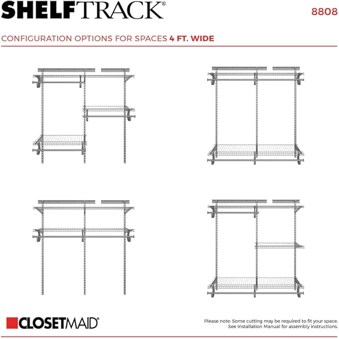 ClosetMaid ShelfTrack Wire Closet Organizer System, Adjustable from 4 to 6 Ft., With Shelves, Clothes Rods, Hardware, Durable Steel, Satin Chrome