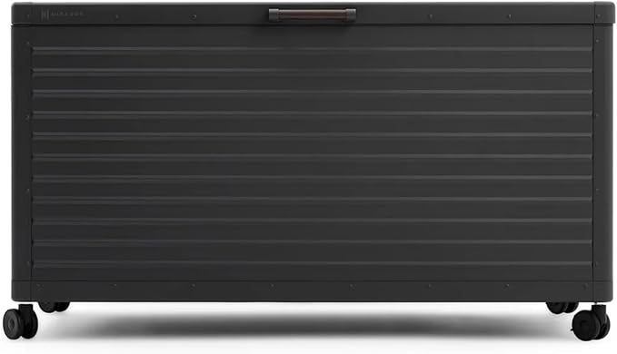 MIRADOR 175 Gallon Outdoor Storage Box Waterproof, Metal Deck Box with wheels for Patio Furniture, Garden Tools, Outdoor Cushion, Charcoal