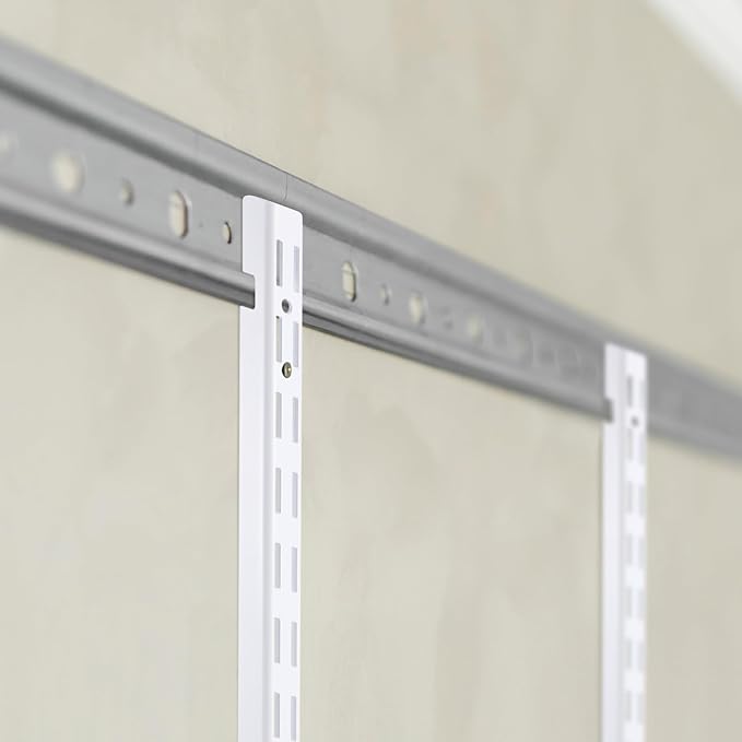Tandefio 4 Pcs 12 inch Dual Track Upright Wall Shelving System with Notched Design Standard Adjustable Shelf Bracket Rail Heavy Duty Track Wall Support System Shelf Pilaster Strip for Hang