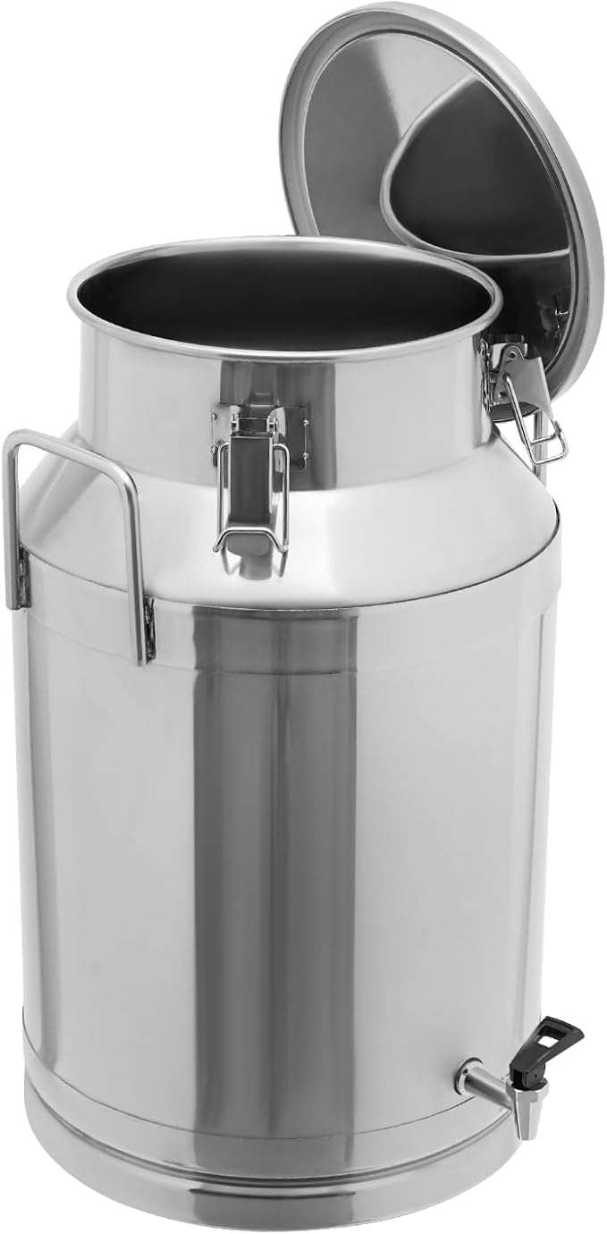 12~60L Heavy-duty 201 Stainless Steel Milk Can with Drip-free Spigot, Water Beverage Drink Dispenser Milk Pail Bucket for Milk Wine Oil (60L)