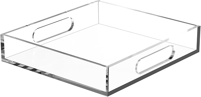 Acrylic Organizers Tray, Acrylic Tray for Ottoman, Serving Tray with Handle, Lucite Tray Organizer for Bench, Coffee Table Countertop, Kitchen, Bathroom, Living Room, Powder Room