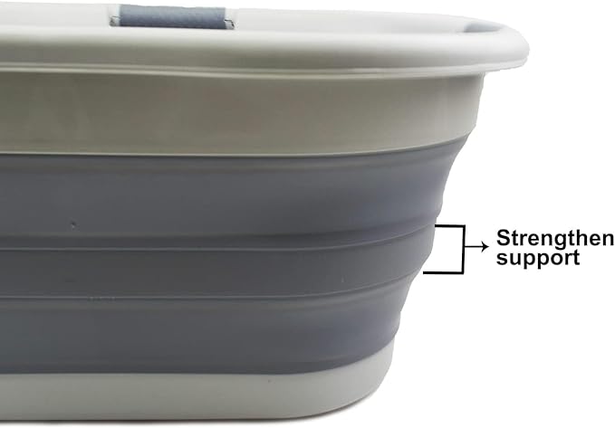 SAMMART 40L (10.5 gallons) Collapsible Plastic Laundry Washing Tub - Foldable Pop Up Laundry Basket/Hamper - Portable Washing Tub - Pop Up Saving (Grey/Dark Grey)