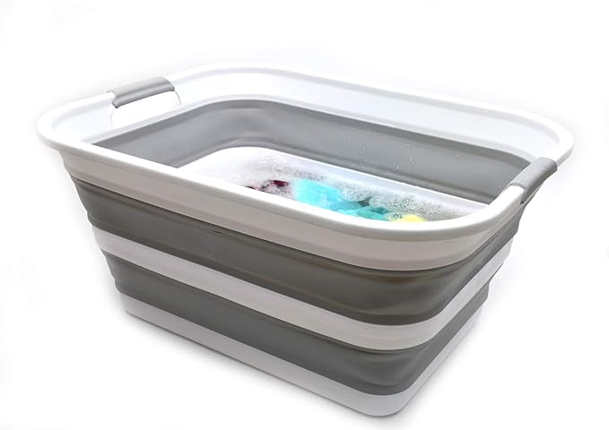 SAMMART 42L Collapsible Plastic Laundry Basket - Foldable Pop Up Storage Container/Organizer - Portable Washing Tub - Space Saving Hamper/Basket (Grey, 1)