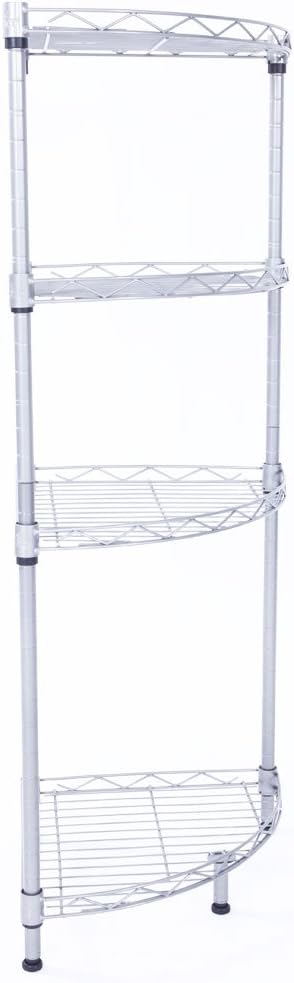 4-Tier Carbon Steel Corner Storage Rack, Adjustable Metal Shelf Organizer with Mesh Design for Kitchen, Bathroom, Office, or Living Room – Silver Gray