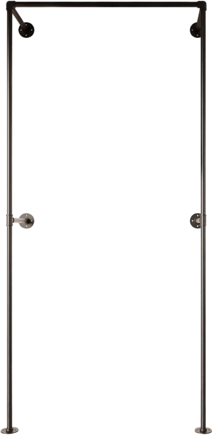 Industrial Pipe Clothing Rack, Heavy Duty Wall Mounted Clothes Rack, Retail Display Hanging Garment Rod for Laundry Rooms, Closet Storage, 14.6x37.4x82.7 Inches, Model K05
