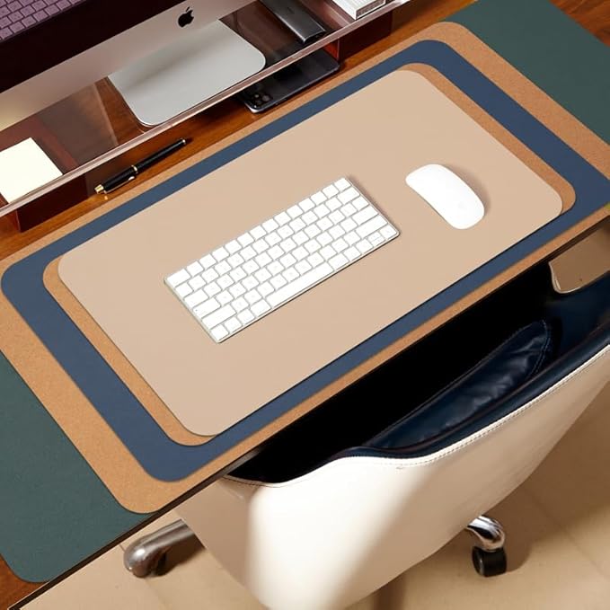 Cork Desk Mat - Dual-Sided Desk Pad for Office and Home - Desk Organization and Accessories - Ideal for Large Mouse Pad and Desk Mats on Top of Desks(Dark Blue,80cmx 40cm)