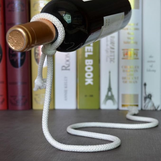 Magic Rope Wine Rack, Creative Metal Chain Suspension Floating Illusion Wine Rack Bottle,Magic Novelty Single Red Wine Bottle Stand for Bar&Home Decoration (White)