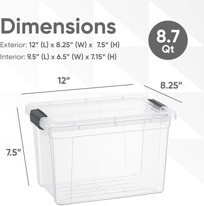 Superio Clear Storage Boxes with Lids, Plastic Container Bins for Organizing, Stackable Crates, BPA Free, Non Toxic, Odor Free, Organizers for Home, Office, School, and Dorm,12 Qt, 6 Pack