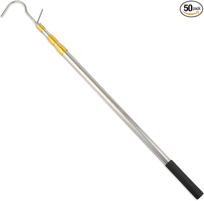Clothes Hook Rod, 27-62 Inch Long Telescopic Rod, Stainless Steel, S-Shaped Hook, Tension Mounted