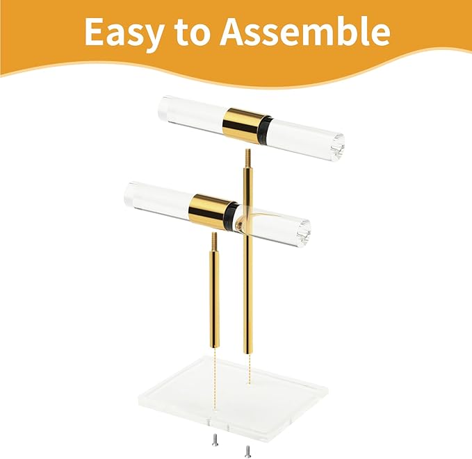 Acrylic Bracelet Holder, Necklace Holder Display Stand, 2 Tier T-Bar Jewelry Organizer, Stainless Rod Tangle-free Countertop Jewelry Rack for Vendors Retail Store Home, Gfit for Women