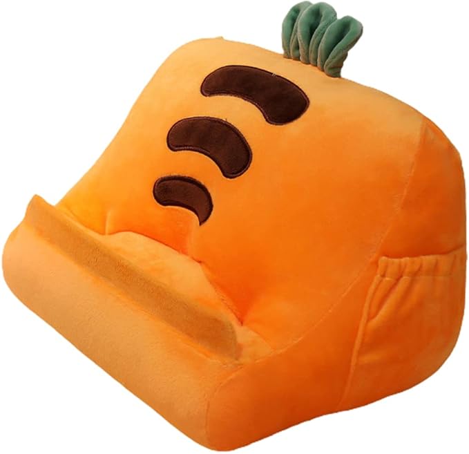 Dpofirs Pillow Tablet Stand, Soft Plush Tablet Holder with Storage Pockets for Kids, Compatible with pads Tablet Phone, Sturdy Fluffy Cushion for Home Travel School Birthday Christmas (orange)