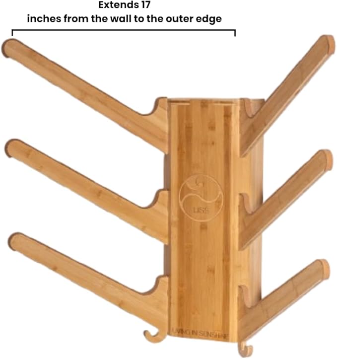LISS The Sun Rack - Premium Wood Surfboard Wall Mount Rack Display, Ski, Snowboard Holder for 4 Boards for Garage & Home Storage with Built-In Drawer & Hooks for Longboards Shortboards, Wakeboards