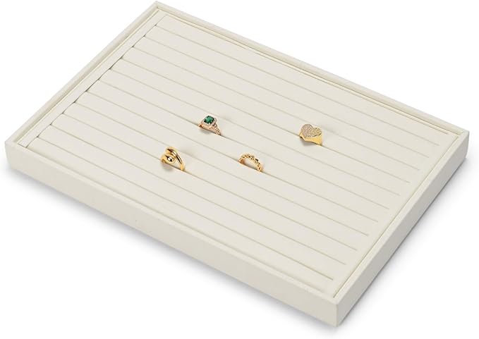 Jewelry Ring Display Tray Beige Microfiber Ring Earrings Display Organizer Tray