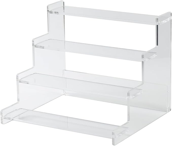 4-Tier Acrylic Display Riser Stand – 22.8x20x18.2cm Clear Perfume Stand for Display on Vanity, Countertops, & Retail Use – Tiered Acrylic Shelf for Figures, Cupcakes, Bottles, & Desserts