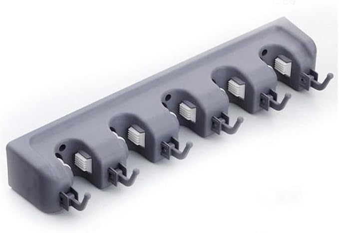 16 Inch Broom Holder Wall Mount with 6 Hooks, ABS Plastic Mop and Tool Organizer Rack for Garage Kitchen Laundry Room
