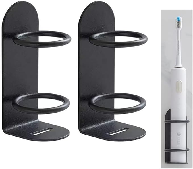 Mighty Eco-Friendly Wall Toothbrush Holder for Bathroom - No Drilling, 2Pack (Black)