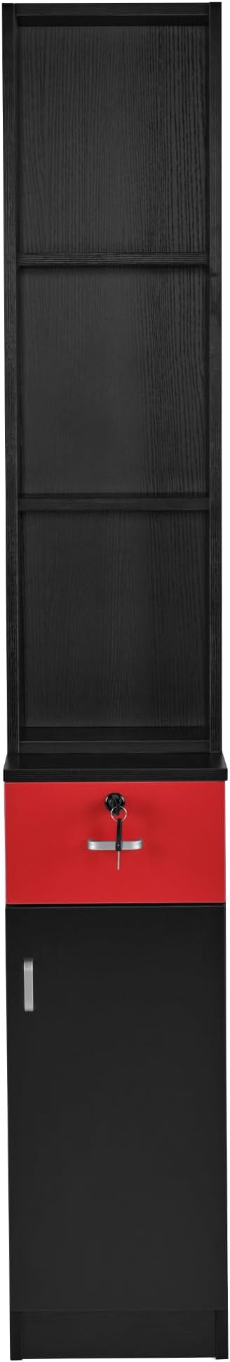 BarberPub Locking Wall Mount Hair Styling Barber Station Drawer Storage Beauty Salon Spa Equipment 3036-1 (Black&Red-Handle Left)