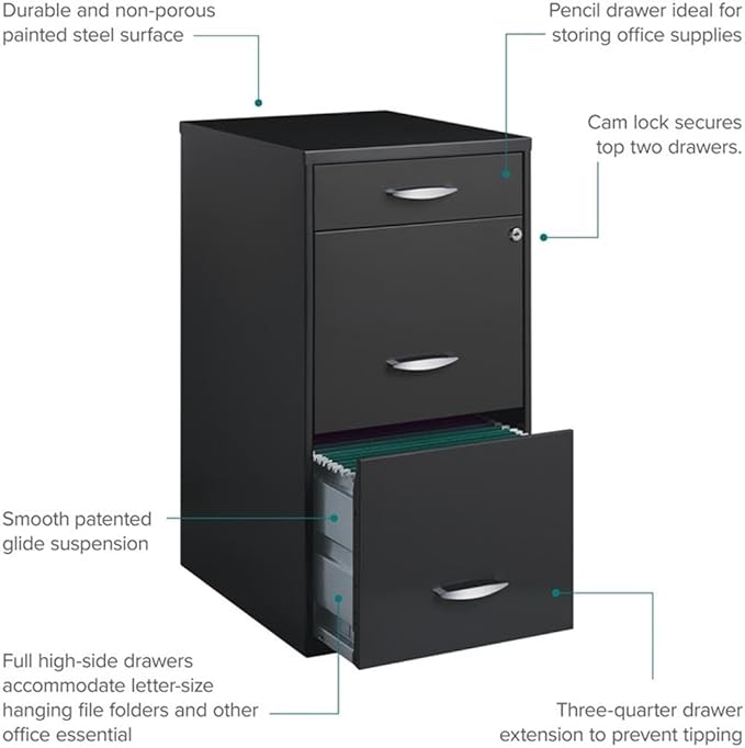 Scranton & Co 3-Drawer Contemporary Metal Filing Cabinet in Charcoal