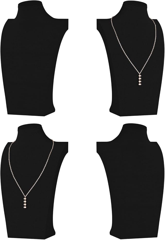 Necklace Bust Display Stand, Necklace Holder, Pendant Chain Necklace Organizer for Women (Black Velvet, L 4PCS)