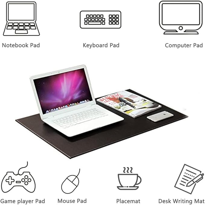 KINGFOM Desk Pad & Mat 24" x 18" Protector Large Mouse Pad PU Leather for Desktops and Laptops (Black)