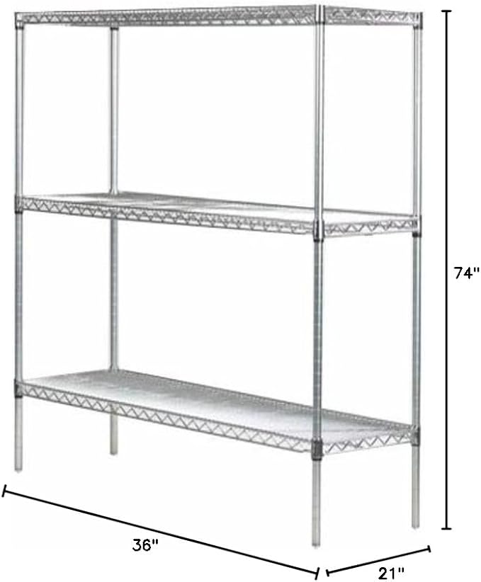 Omega 21" Deep x 36" Wide x 74" High 3 Tier Chrome Starter Shelving Unit