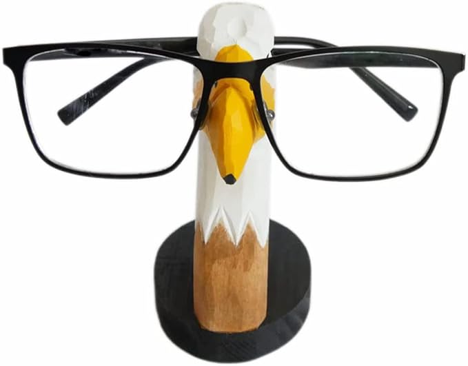Red Dollar Handmade Wood Carved Animal Eyeglass Holder, Cute Sunglasses Display Stand, Nightstand Home Office Desk Decor, Christmas Holiday New Year Business Gift for Men Women Adults (Eagle)