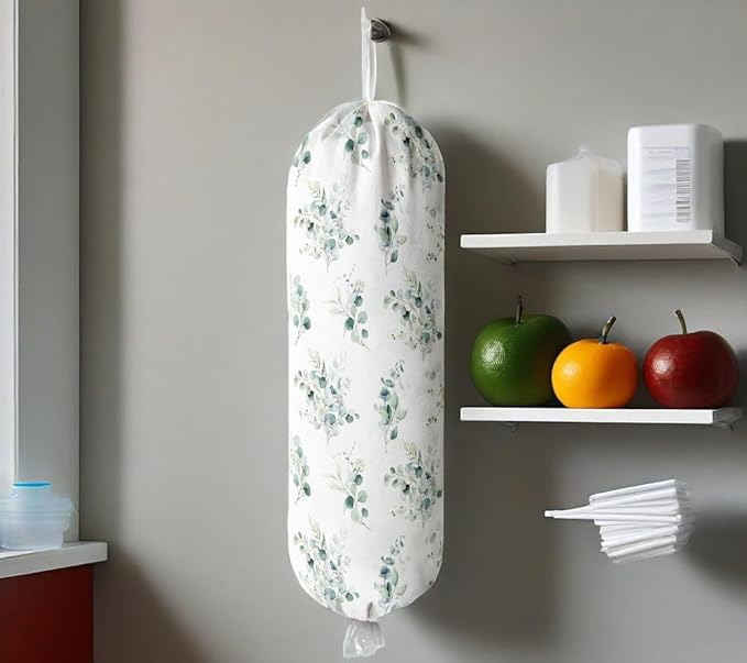 Plastic Bag Holder Wall Mount Grocery Bag Holder for Plastic Bags Organizer for Kitchen,Cute Cat Home Kitchen Decor Gifts for Women(Eucalyptus Leaves)