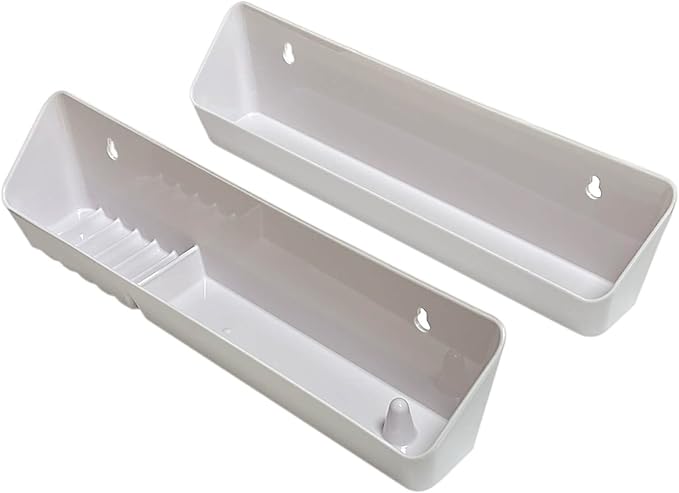 Bueyfolt 11" Kitchen Sink Front Tip-Out Accessory Trays with Mounting Screws, White, 2 Pack (Conventional Open Tray and Accessory Tray with Ring Holder and Soap Dish) Hinges are Not Included