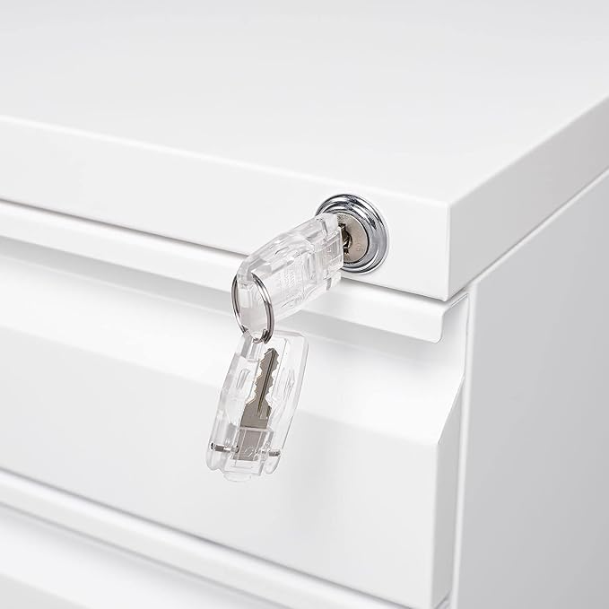 3-Drawer Lockable Mobile File Cabinet – Metal A4/Letter/Legal Size Storage for Home/Office, Pre-Assembled, Space-Saving Under-Desk Cabinet with Wheels (White)