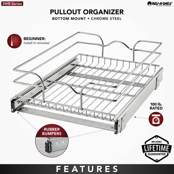 Rev-A-Shelf Kitchen Cabinet Pullout Shelf and Drawer Organizer Slide Out Pantry Storage Basket in Multiple Sizes, 15 x 20 In, 5WB1-1520CR-1
