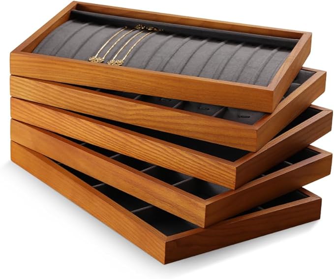Necklace Storage, Wood Jewelry Trays For Drawers,Black Earring Organizer, Premium Jewelry Display Tray For Pendant