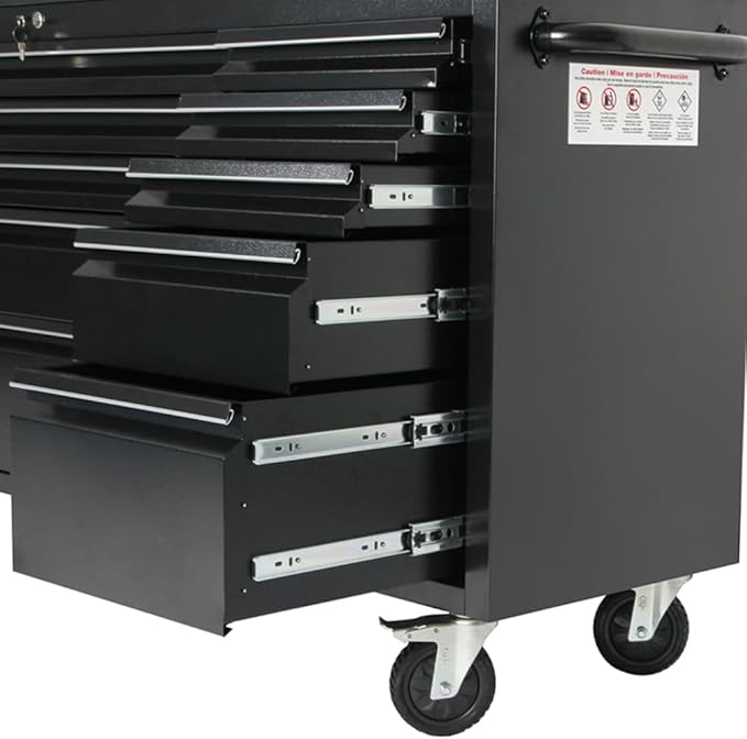 72" Rolling Tool Chest with 15 Drawers, Lockable Storage Cabinet, Black Mobile Workbench, Assembled Black Large Tool Box with Wheels for Garage Workshop (1 × HTC7215PC-1)