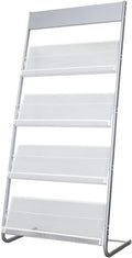 Floor Standing Magazine Rack, 4 Tier Document Display Rack, Suitable for Exhibitions Libraries Waiting Rooms Shopping Malls (Silver)