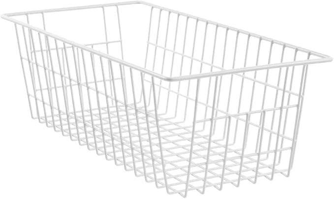 Wire Storage Basket Freezer Organizer Bins Food Storage Metal Baskets with Handles Pantry Organizer for Kitchen Freezer Cabinets Closet Bedroom Bathroom,Set of 4,White