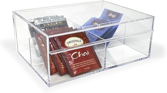 Isaac Jacobs 4-Compartment Clear Acrylic Organizer with Lid (6.7" L x 8.6" W x 3.4" H), Multi-Sectional Tray & Storage Solution for Makeup, School & Office Supplies & More, for Bathroom, Kitchen