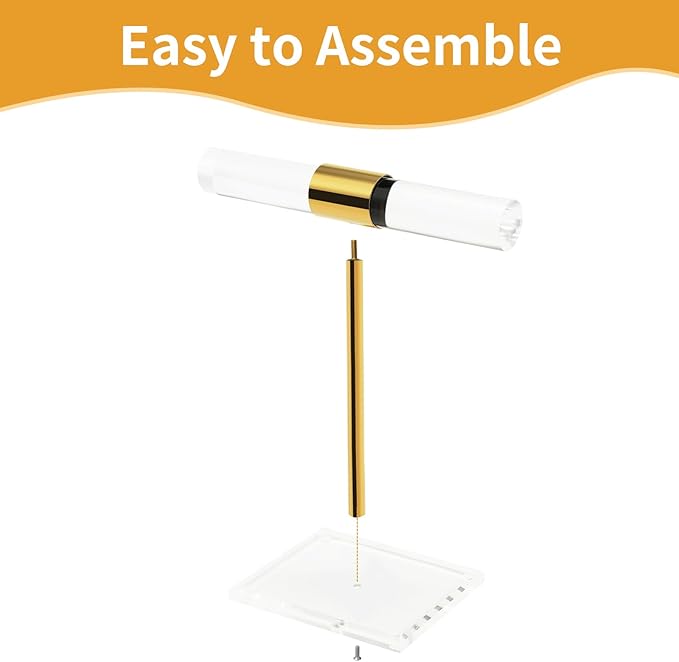 Acrylic Bracelet Holder Display Stand, Tangle-Free T-Bar Necklace Display for Vendors Retail Store Home, Clear Jewelry Organizer, Bangles Watch Holder Stands with Gold Stainless Rod
