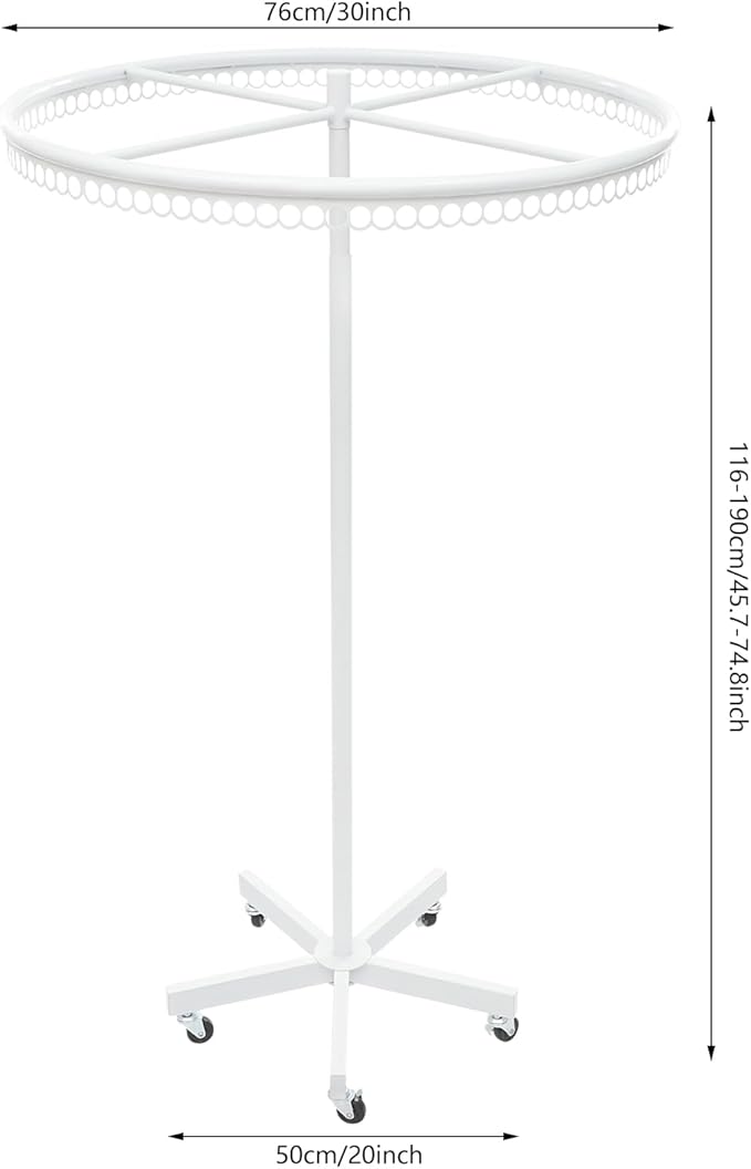 360° Rotatable Round Clothes Rack, Floor Standing Rotating Clothes Rack, 45.7-74.8in Height Adjustable, Floorstanding Multifunctional Coat Stand for Retail Stores, Gift Stores