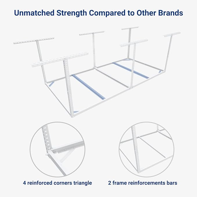 FLEXIMOUNTS 4x8 Overhead Garage Storage Rack without Decking, Garage Storage Organization System, Heavy Duty Metal Ceiling Storage Racks, 600lbs Weight Capacity, White, Lite Series