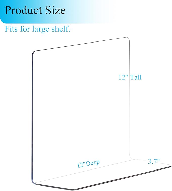 Shelf Dividers for Closet Organization: 12" Tall x 12" Deep Acrylic Shelf Dividers for Clothes Sweater Purse - Clear Closet Organizers and Storage Separators for Shelves, 8Pack